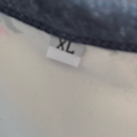 Dark blue with pink & cream wide striped and floral 3/4 sleeved stylish shirt - Picture 3 of 3